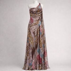 VTG Y2K Nina Austin Asymmetrical Fairy Embellished 100% Silk Gown Dress XS